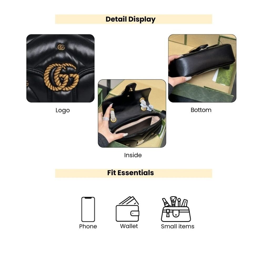 Gucci GG Marmont Small Shoulder Bag Black 26Cm 443497AACPG