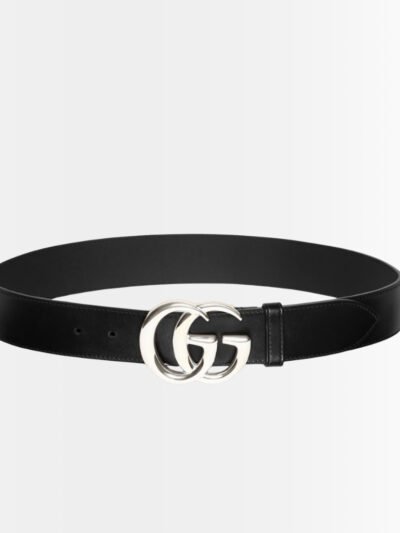 Gucci GG Marmont Wide Belt With Shiny Buckle Silver Black 406831 DJ20N 1000