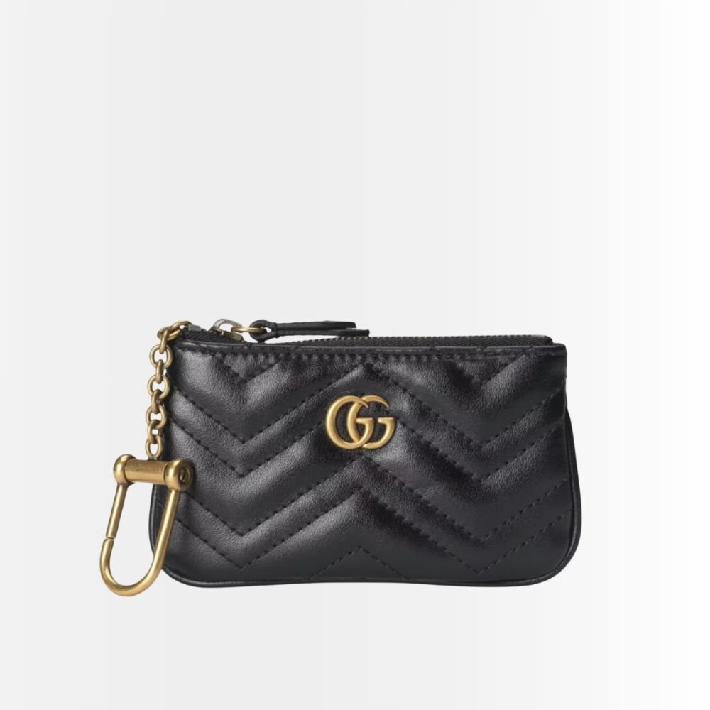 Gucci GG Marmont Zip Key Pouch In Black 10Cm 671773 DTDHT 1000