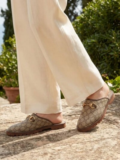 Gucci GG Slipper Horsebit Canvas Beige And Ebony 655571 96G60 9762
