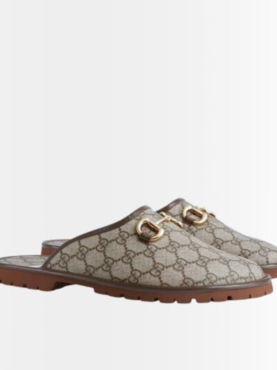 Gucci GG Slipper Horsebit Canvas Beige And Ebony 655571 96G60 9762