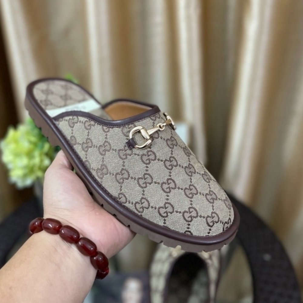 Gucci GG Slipper Horsebit Canvas Beige And Ebony 655571 96G60 9762