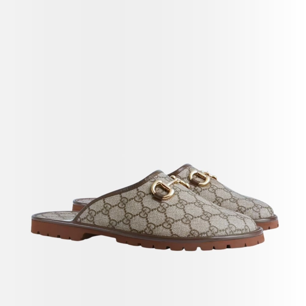Gucci GG Slipper Horsebit Canvas Beige And Ebony 655571 96G60 9762