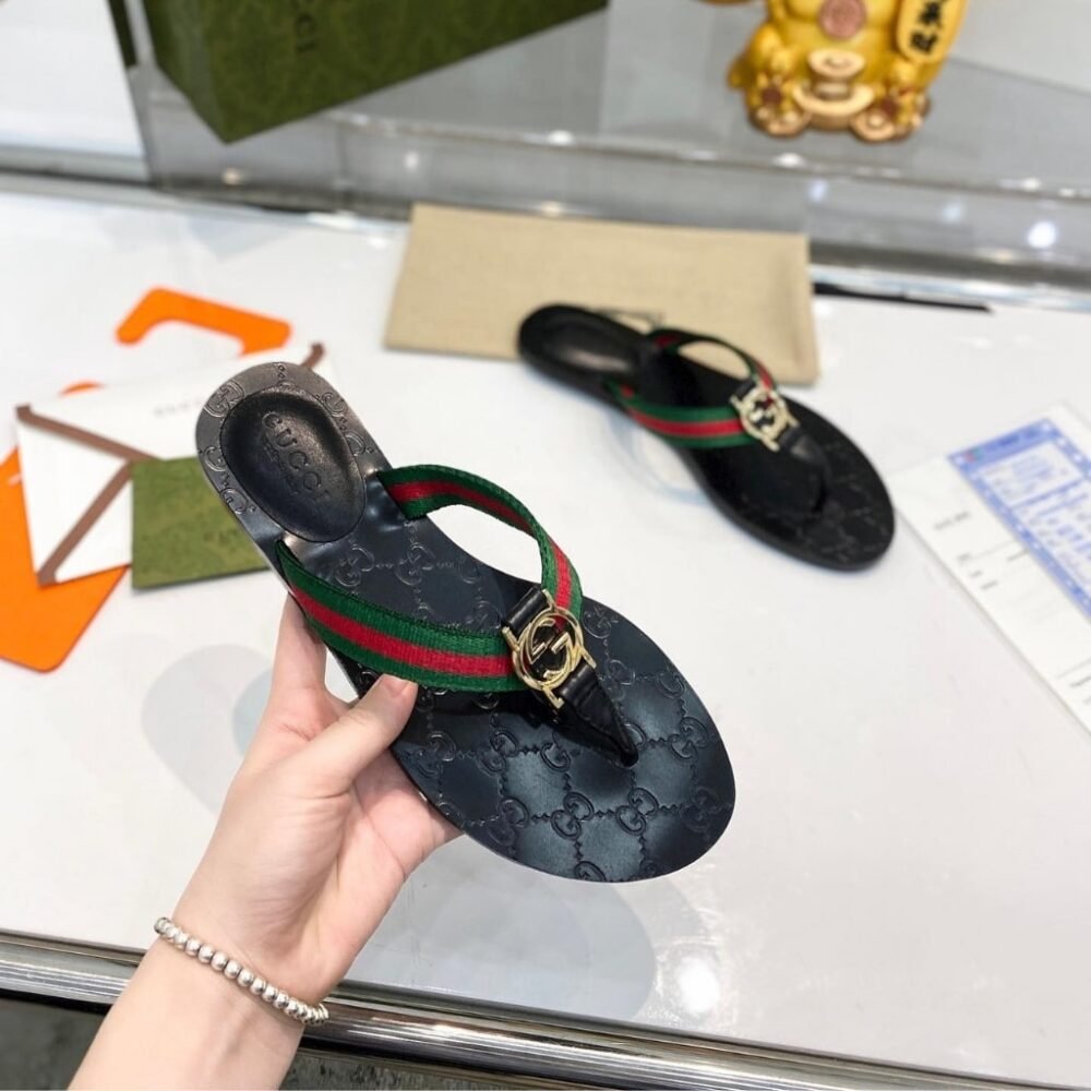 Gucci GG Thong Web Sandal Black 270374 H9020 8476