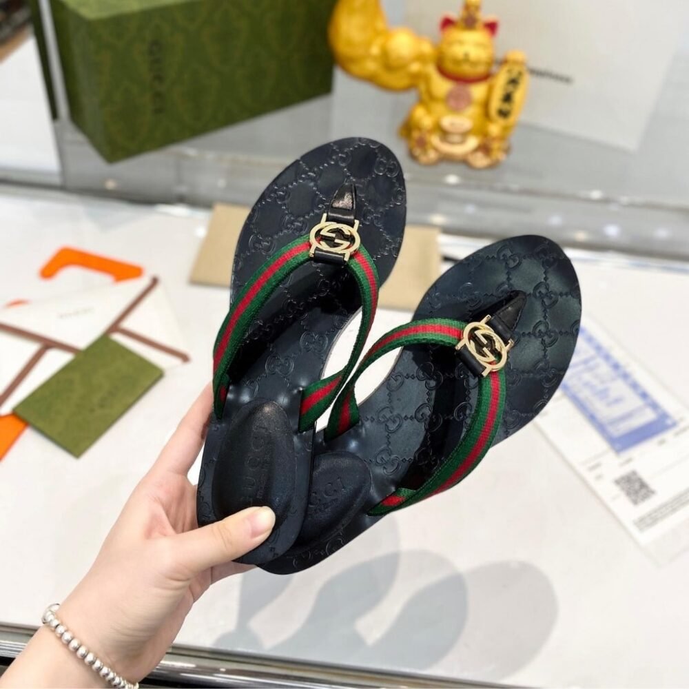 Gucci GG Thong Web Sandal Black 270374 H9020 8476