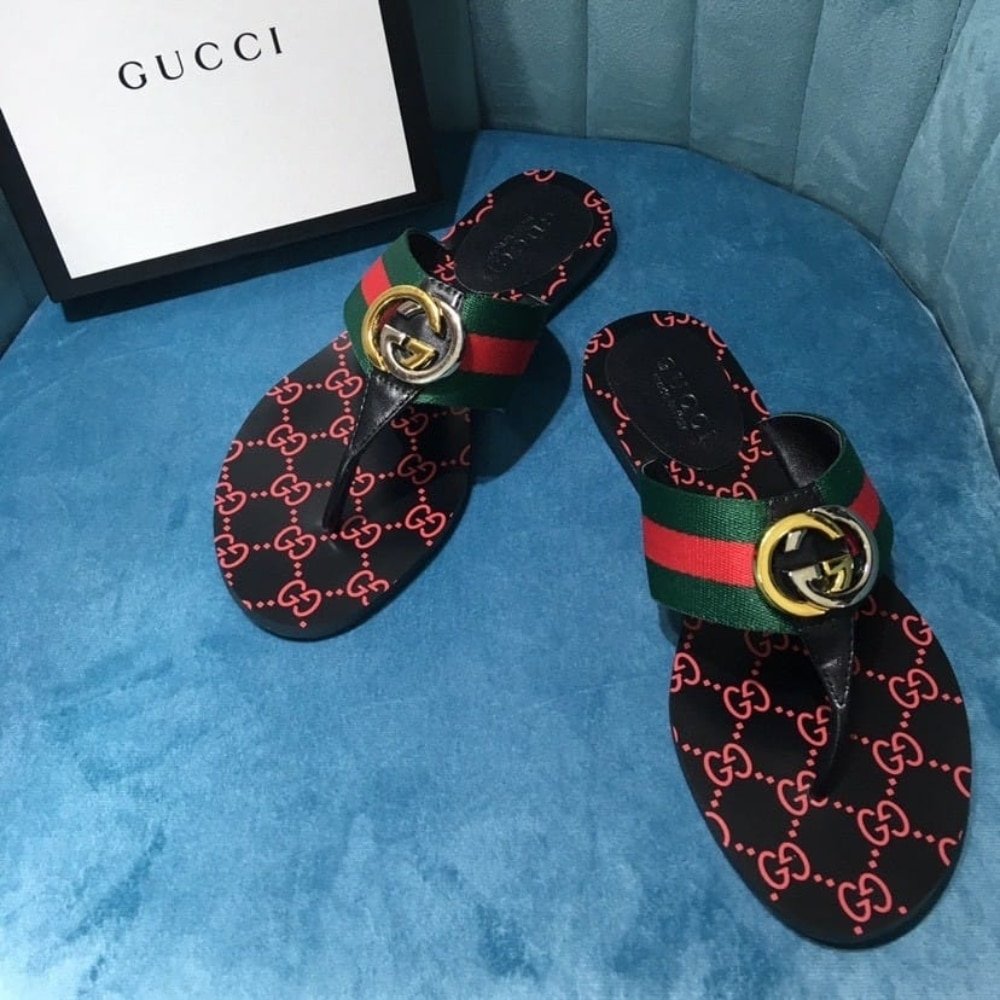 Gucci GG Thong Web Sandal Black 612138 H9020 8476