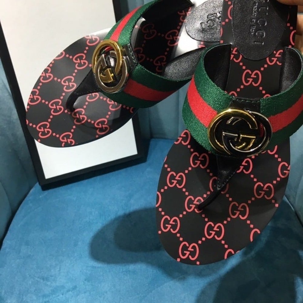 Gucci GG Thong Web Sandal Black 612138 H9020 8476
