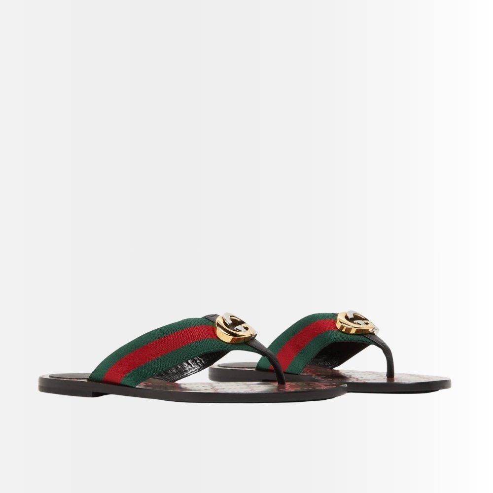 Gucci GG Thong Web Sandal Black 612138 H9020 8476