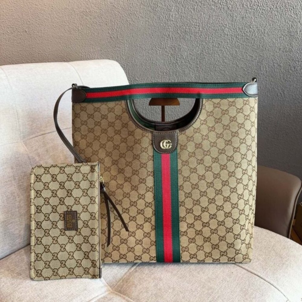 Gucci Giglio Large Tote Bag Beige And Brown GG Canvas 36Cm 865452 FAFZE 9871
