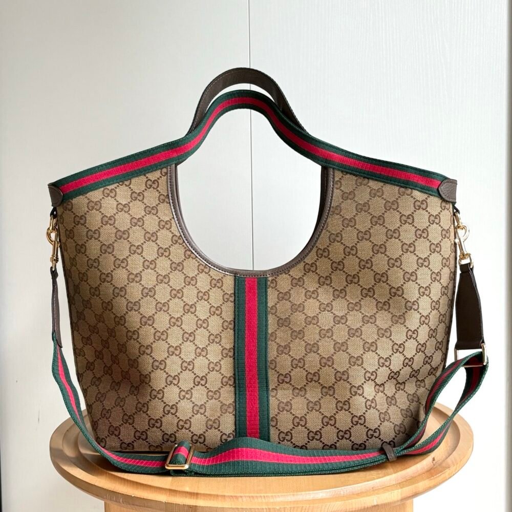 Gucci Giglio Large Tote Bag Beige And Dark Brown GG Canvas 60Cm 853971 FAFFP 2547
