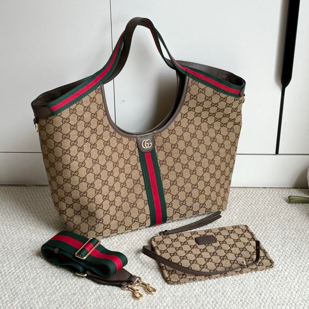 Gucci Giglio Large Tote Bag Beige And Dark Brown GG Canvas 60Cm 853971 FAFFP 2547