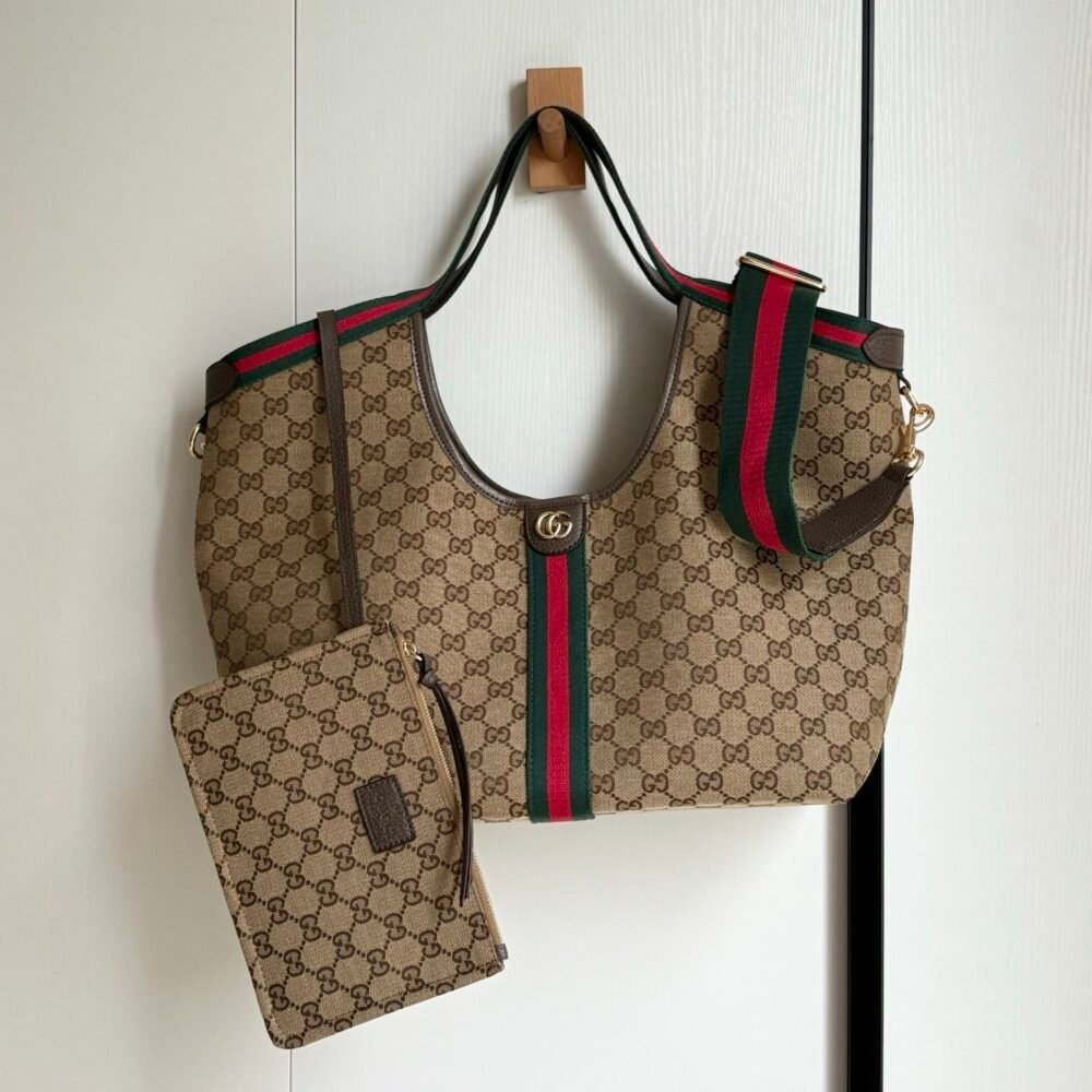 Gucci Giglio Large Tote Bag Beige And Dark Brown GG Canvas 60Cm 853971 FAFFP 2547