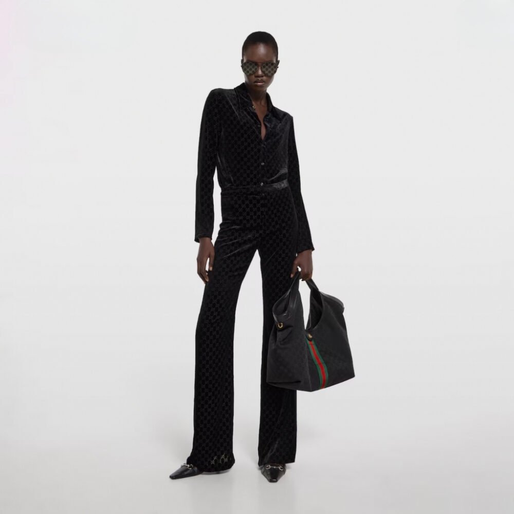 Gucci Giglio Large Tote Bag Black GG Canvas 41Cm 853971 FAFWA 1053