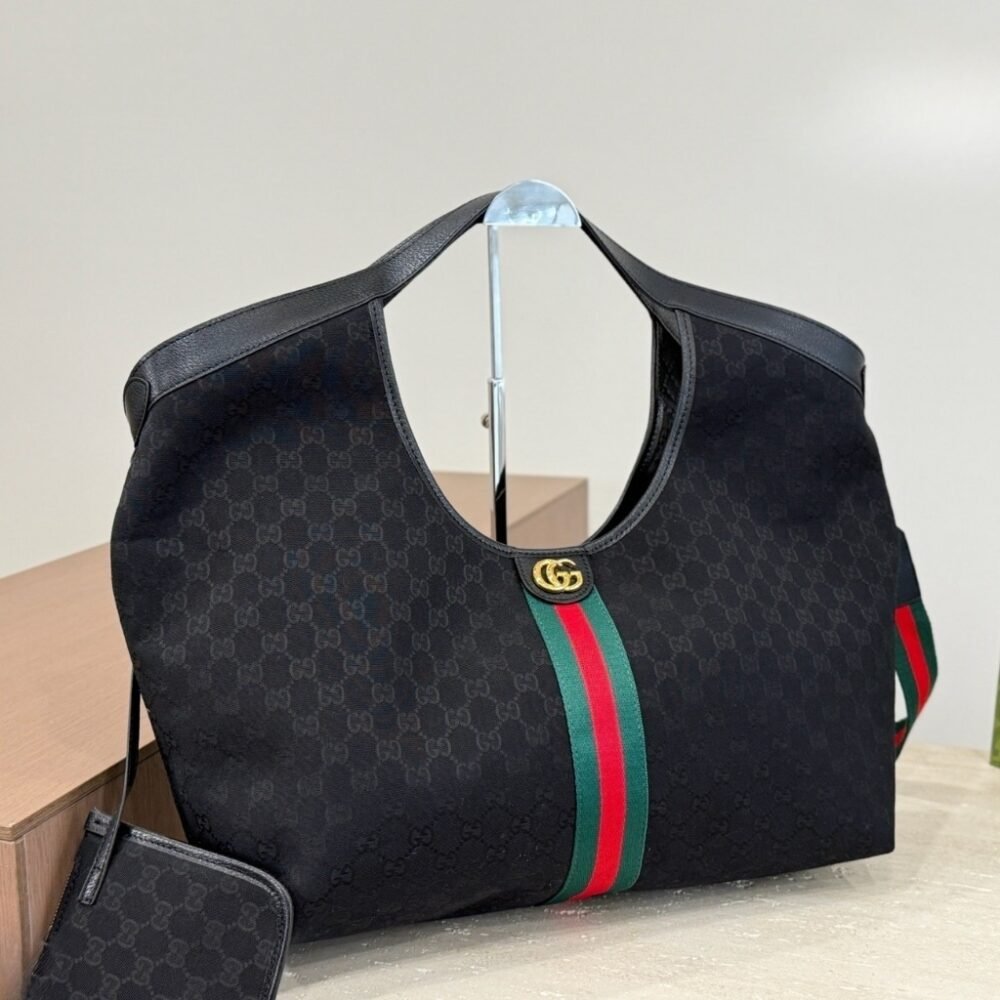 Gucci Giglio Large Tote Bag Black GG Canvas 41Cm 853971 FAFWA 1053