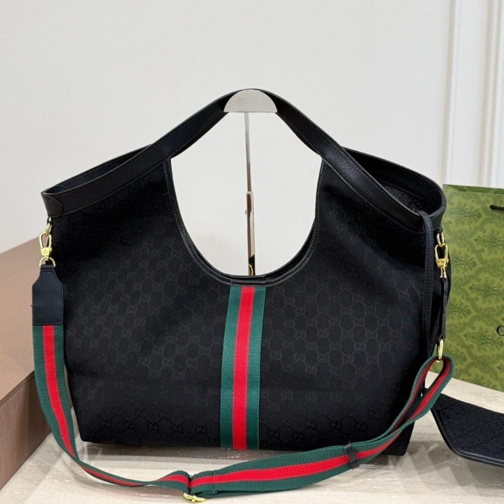 Gucci Giglio Large Tote Bag Black GG Canvas 41Cm 853971 FAFWA 1053