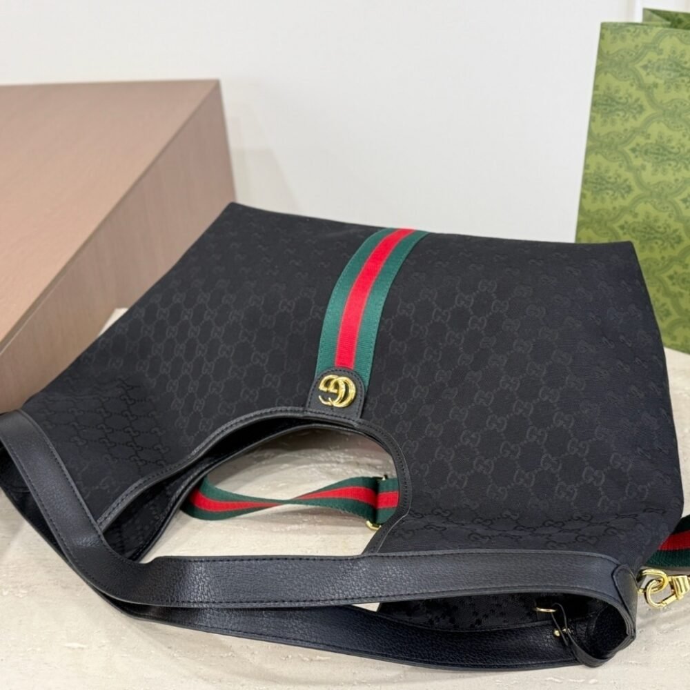 Gucci Giglio Large Tote Bag Black GG Canvas 41Cm 853971 FAFWA 1053