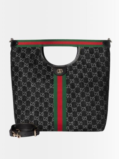 Gucci Giglio Large Tote Bag Black GG Denim 36Cm ‎865452 UN3AG 1099