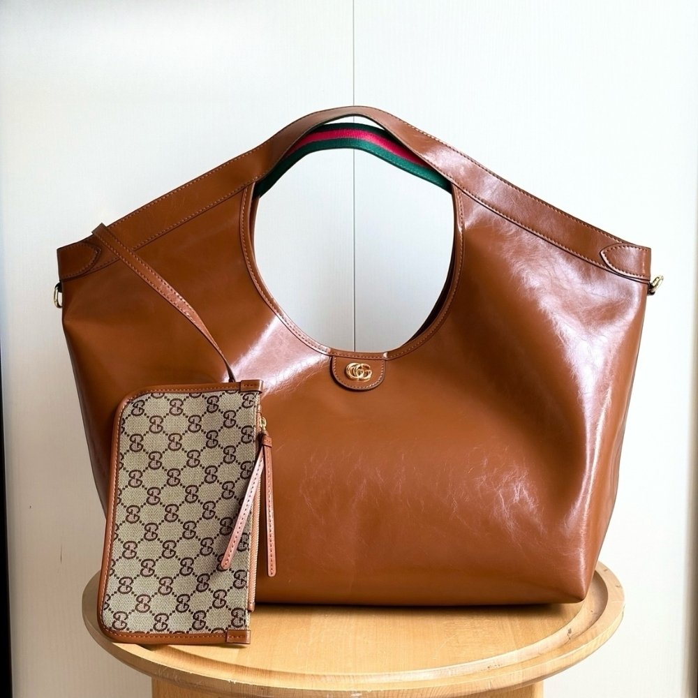 Gucci Giglio Large Tote Bag Dark Brown Leather 60cm 853971 AAF2H 7645