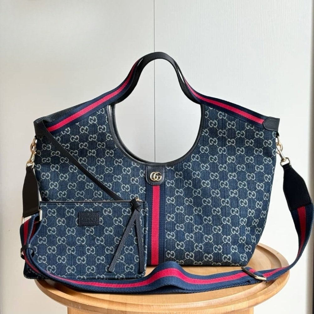 Gucci Giglio Large Tote Bag GG Blue Denim 60Cm 853971 FAFFQ 8864