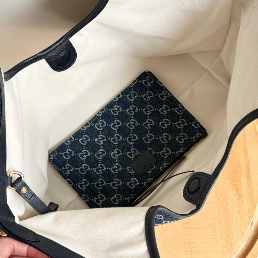 Gucci Giglio Large Tote Bag GG Blue Denim 60Cm 853971 FAFFQ 8864