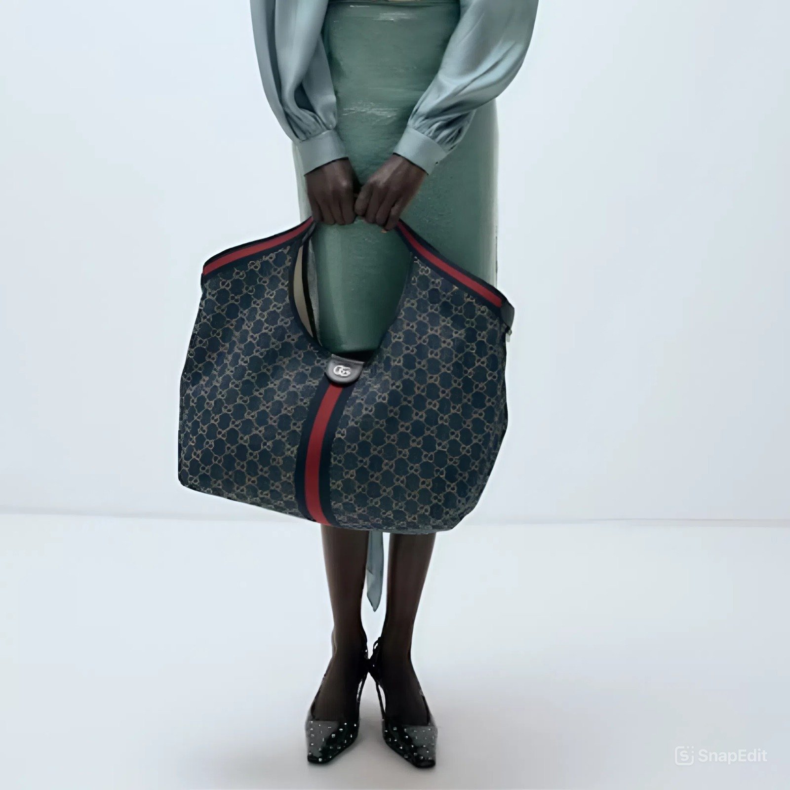 Gucci Giglio Large Tote Bag GG Blue Denim 60Cm 853971 FAFFQ 8864