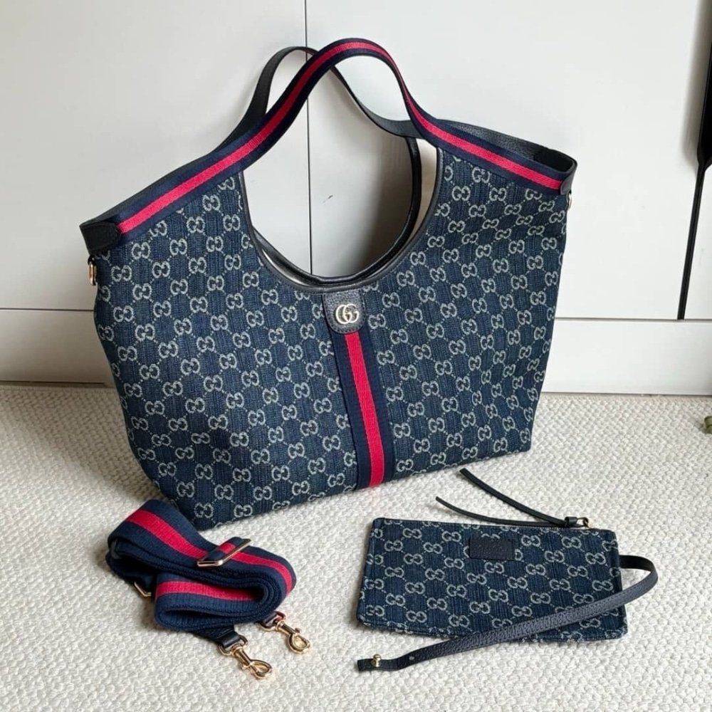 Gucci Giglio Large Tote Bag GG Blue Denim 60Cm 853971 FAFFQ 8864