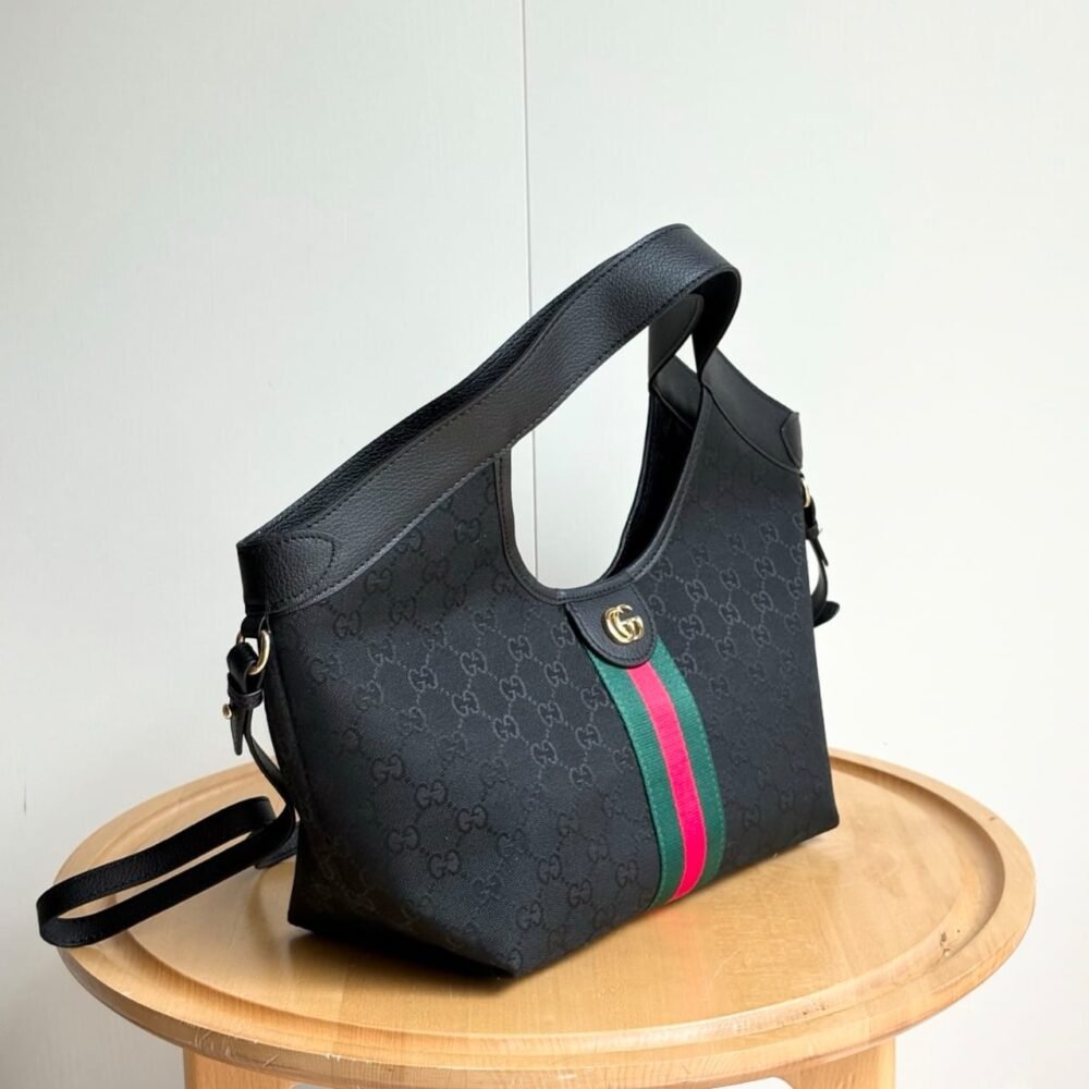 Gucci Giglio Small Tote Bag Black GG Canvas 25Cm 860845 FAFWA 1053