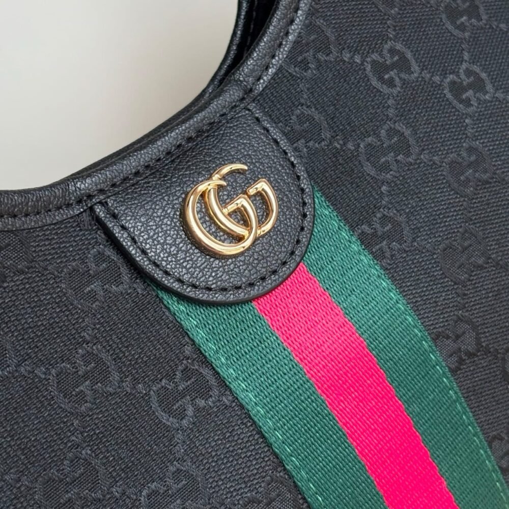 Gucci Giglio Small Tote Bag Black GG Canvas 25Cm 860845 FAFWA 1053