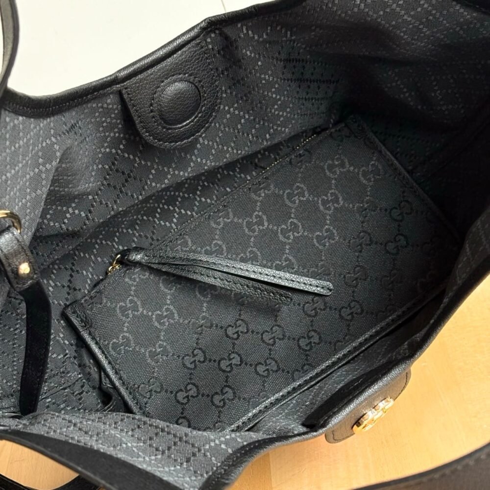Gucci Giglio Small Tote Bag Black GG Canvas 25Cm 860845 FAFWA 1053