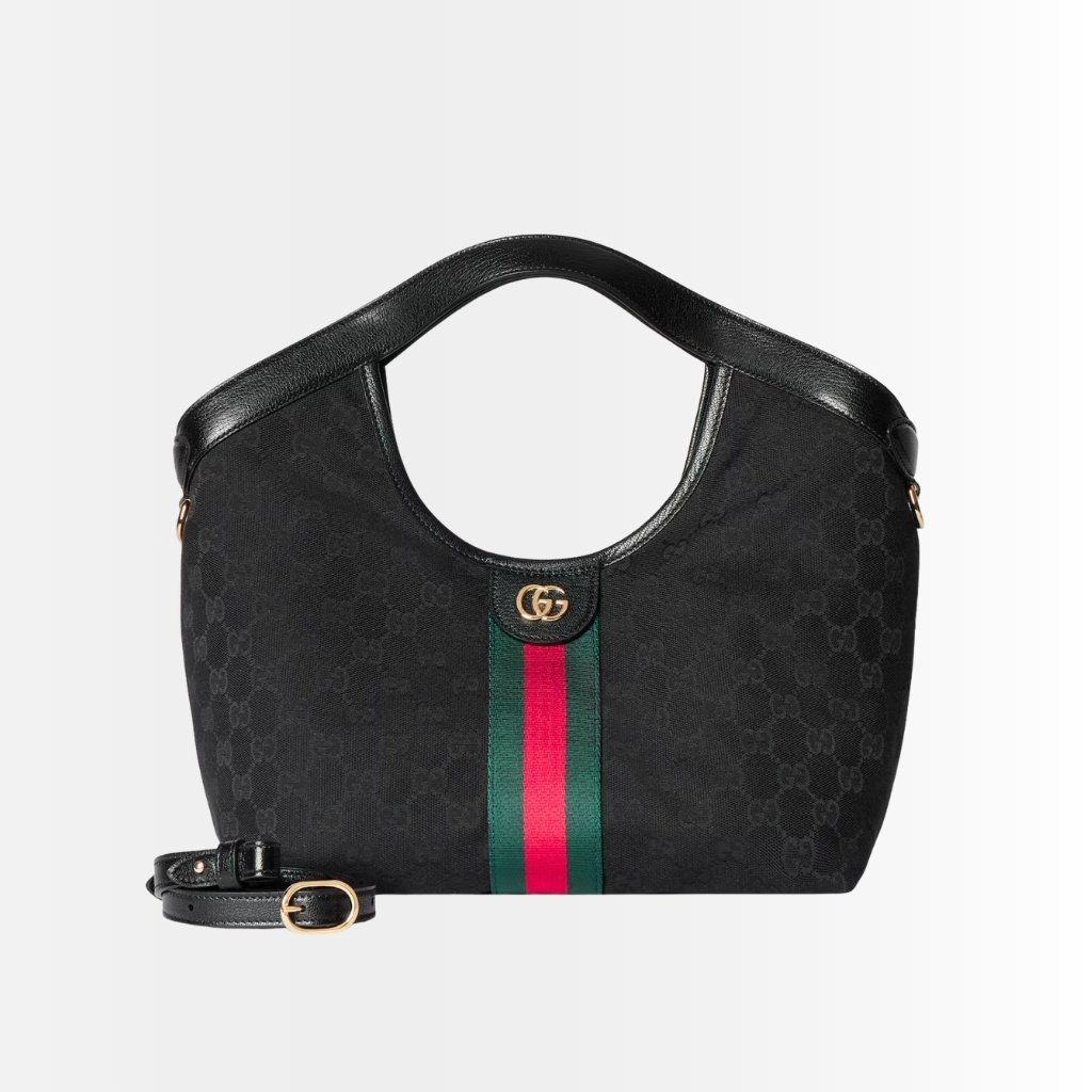 Gucci Giglio Small Tote Bag Black GG Canvas 25Cm 860845 FAFWA 1053