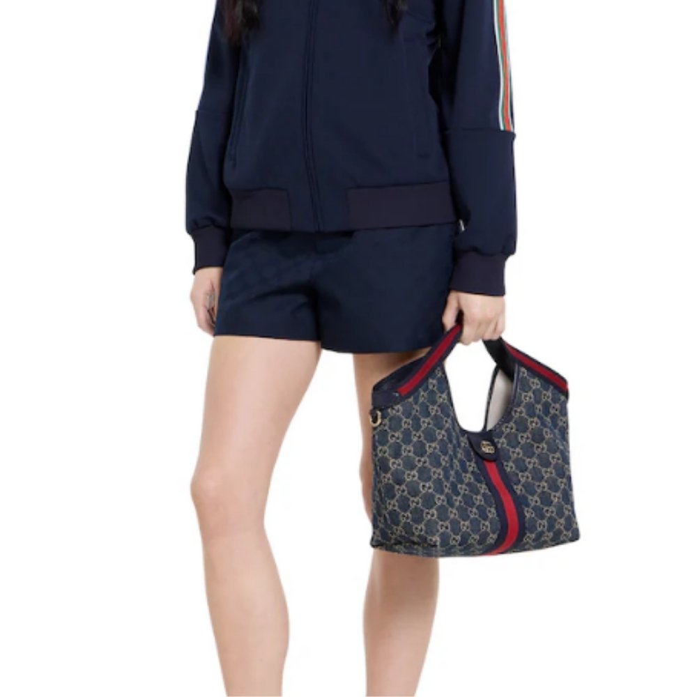 Gucci Giglio Small Tote Bag Blue And White GG Denim 25Cm 860845 FAFRW 8864