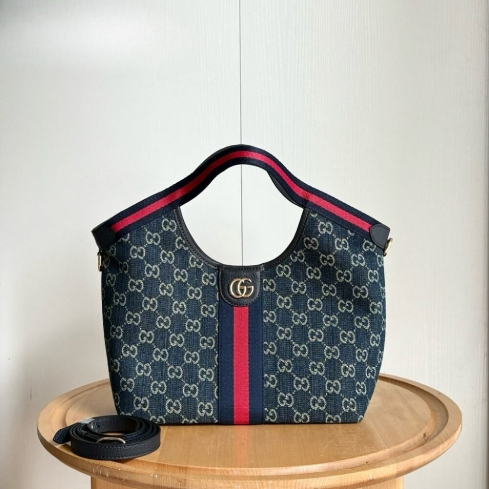 Gucci Giglio Small Tote Bag Blue And White GG Denim 25Cm 860845 FAFRW 8864