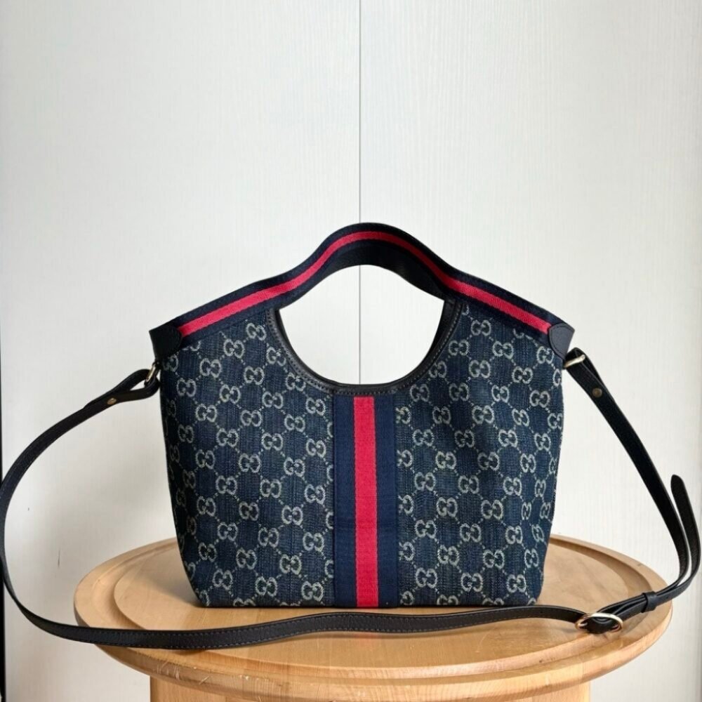 Gucci Giglio Small Tote Bag Blue And White GG Denim 25Cm 860845 FAFRW 8864