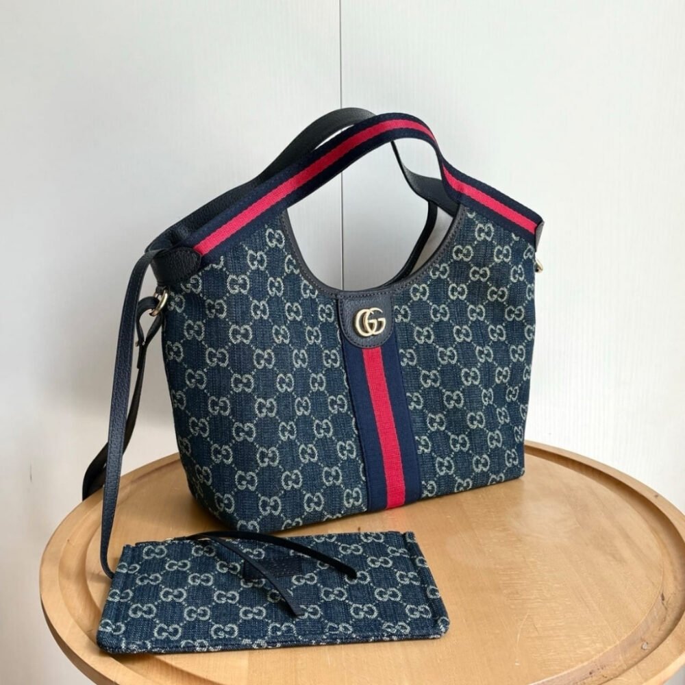 Gucci Giglio Small Tote Bag Blue And White GG Denim 25Cm 860845 FAFRW 8864