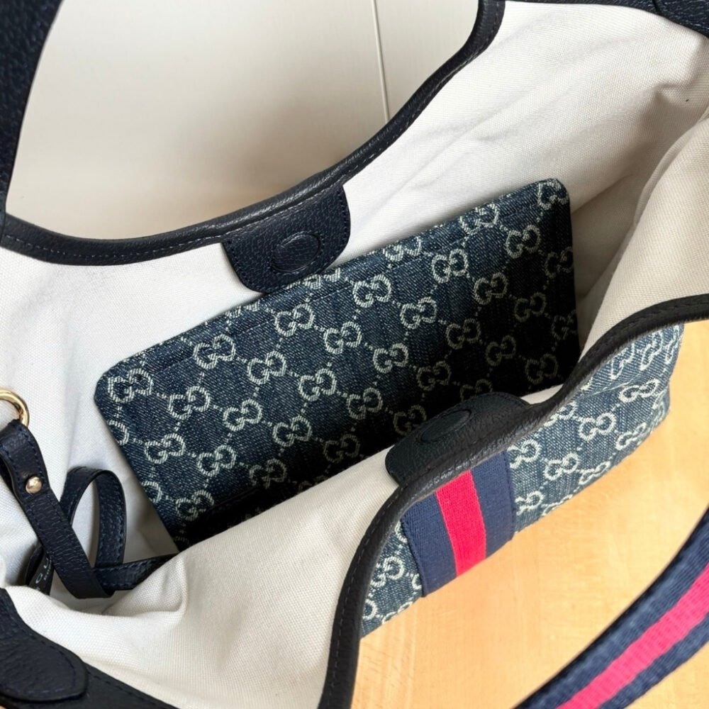Gucci Giglio Small Tote Bag Blue And White GG Denim 25Cm 860845 FAFRW 8864