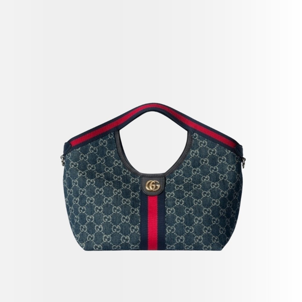 Gucci Giglio Small Tote Bag Blue And White GG Denim 25Cm 860845 FAFRW 8864