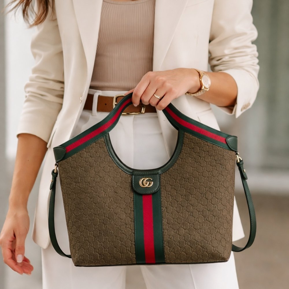 Gucci Giglio Small Tote Bag Dark Green 25Cm