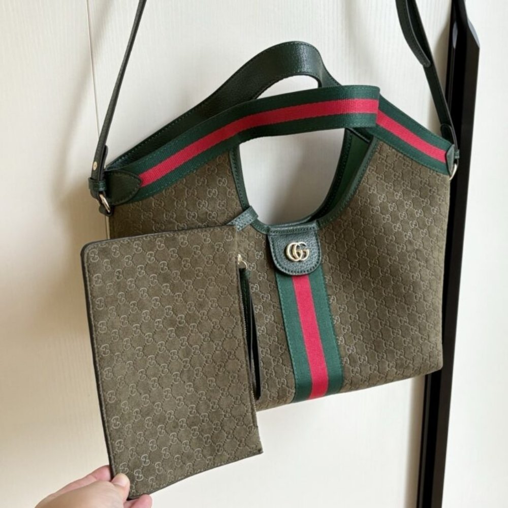 Gucci Giglio Small Tote Bag Dark Green 25Cm