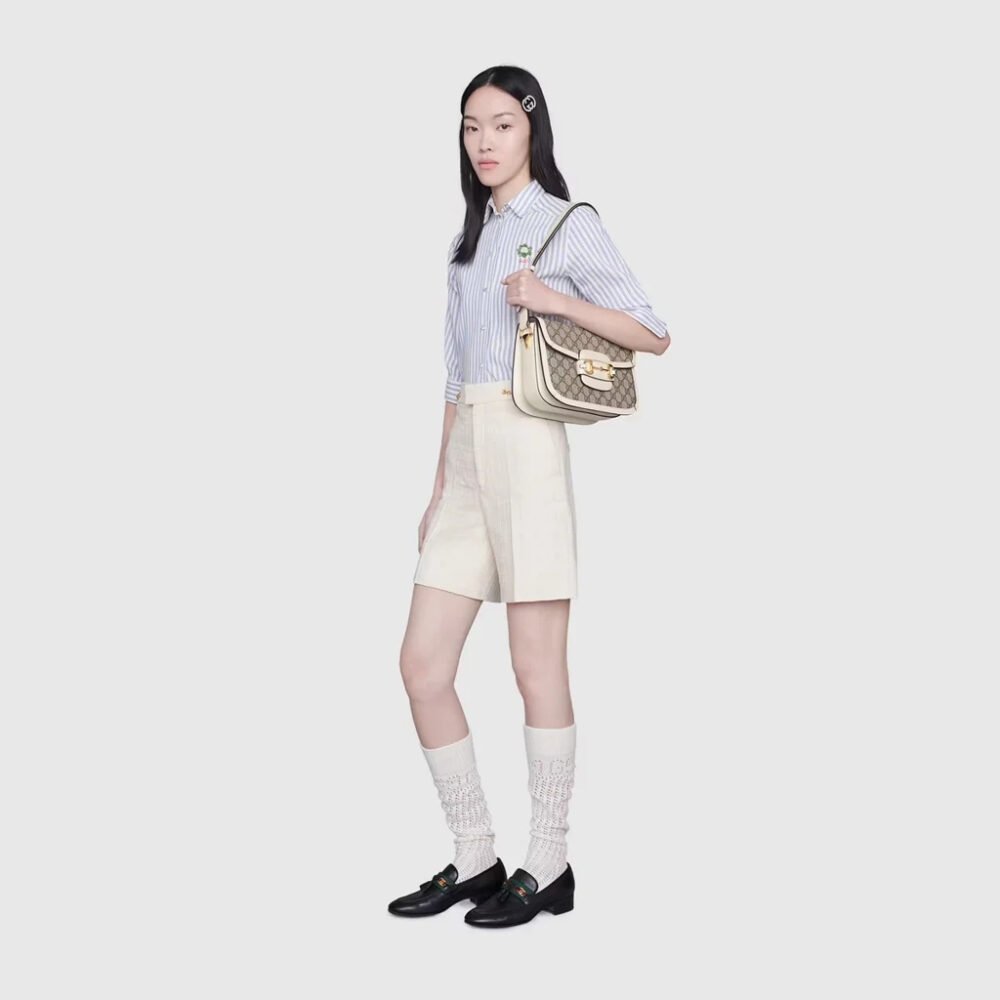 Gucci Horsebit 1955 Medium Bag Beige White 25cm 602204 92TCG 9761