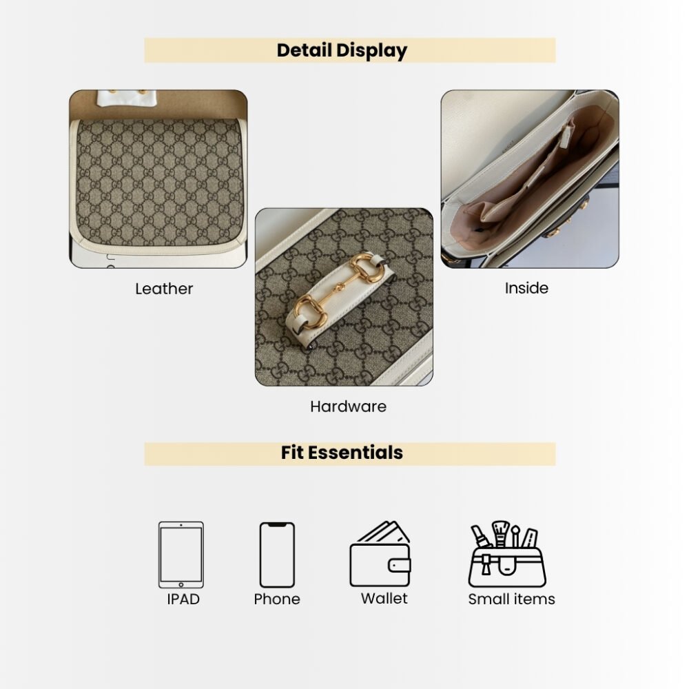 Gucci Horsebit 1955 Medium Bag Beige White 25cm 602204 92TCG 9761