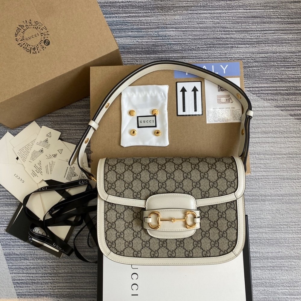 Gucci Horsebit 1955 Medium Bag Beige White 25cm 602204 92TCG 9761
