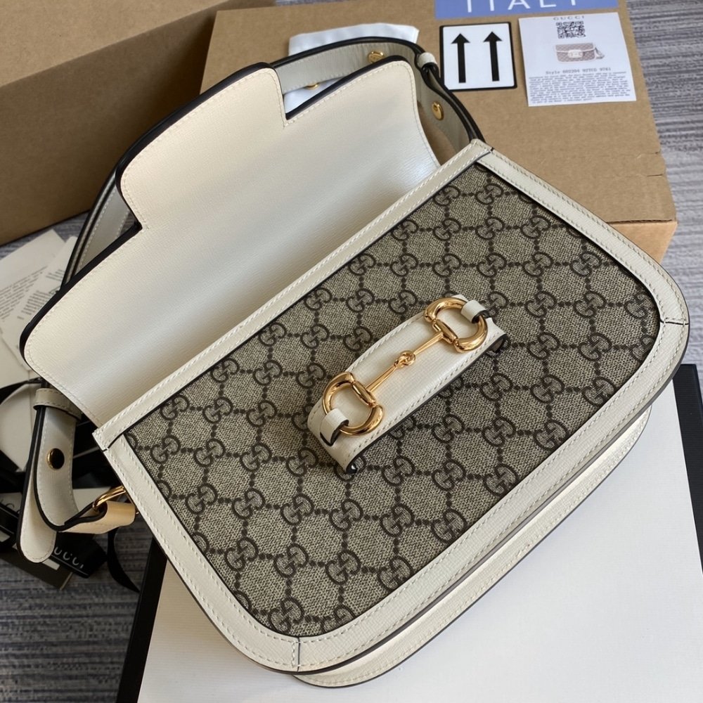 Gucci Horsebit 1955 Medium Bag Beige White 25cm 602204 92TCG 9761