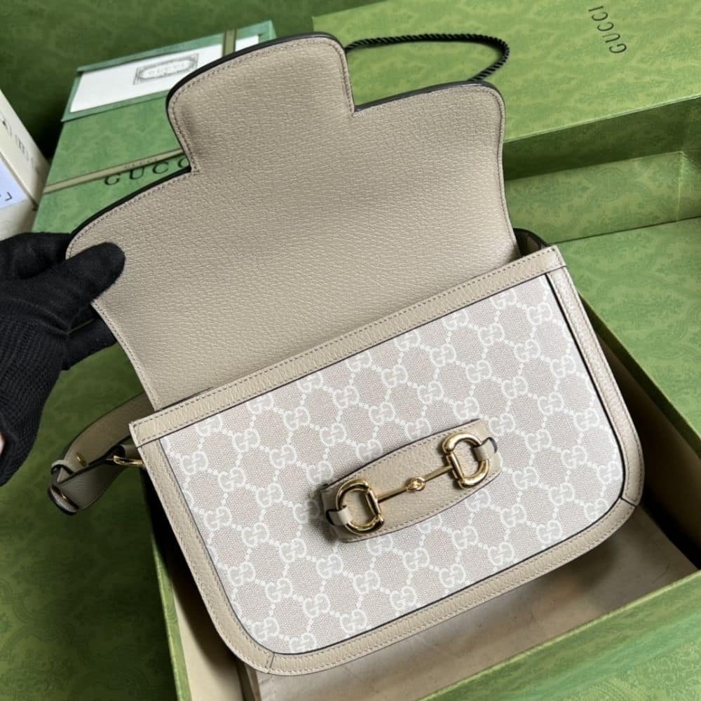 Gucci Horsebit 1955 Medium Bag Beige White 25cm 602204 UULBG 9683
