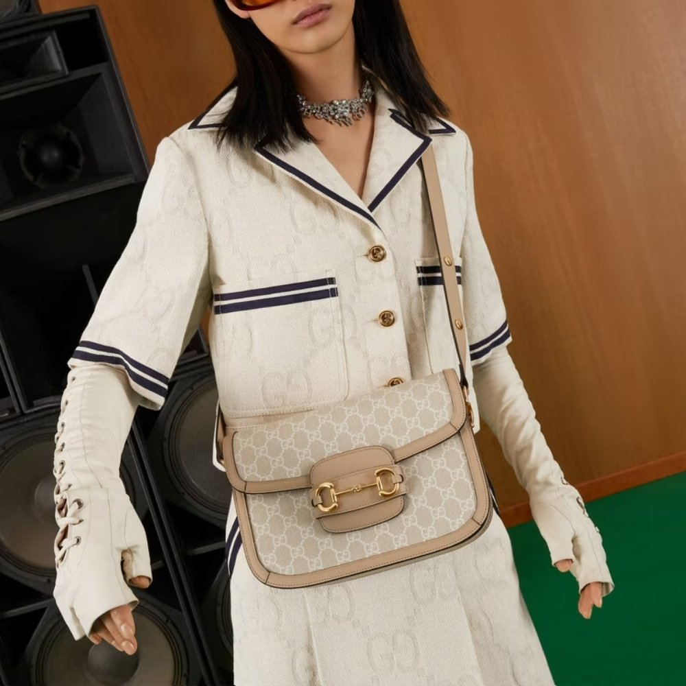Gucci Horsebit 1955 Medium Bag Beige White 25cm 602204 UULBG 9683