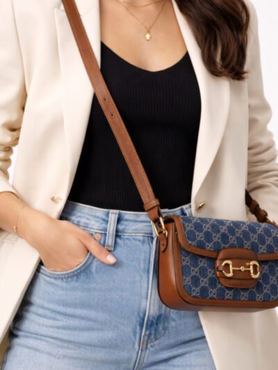 Gucci Horsebit 1955 Medium Monogram Canvas Blue And Ivory 25Cm