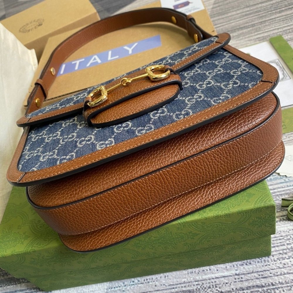 Gucci Horsebit 1955 Medium Monogram Canvas Blue And Ivory 25Cm