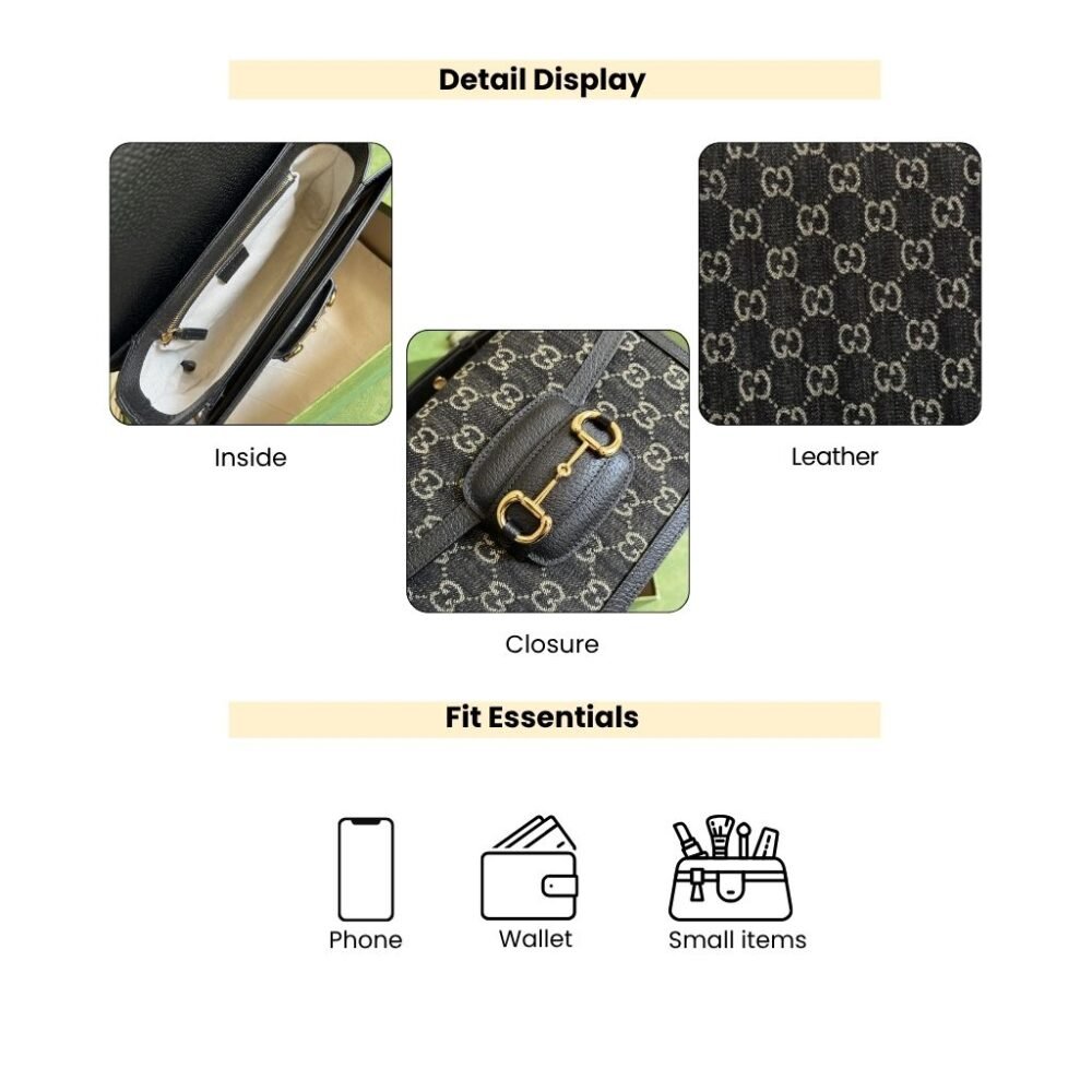 Gucci Horsebit 1955 Medium Original GG Shoulder Bag Black Ivory 25Cm 602204 UN3BG 1274