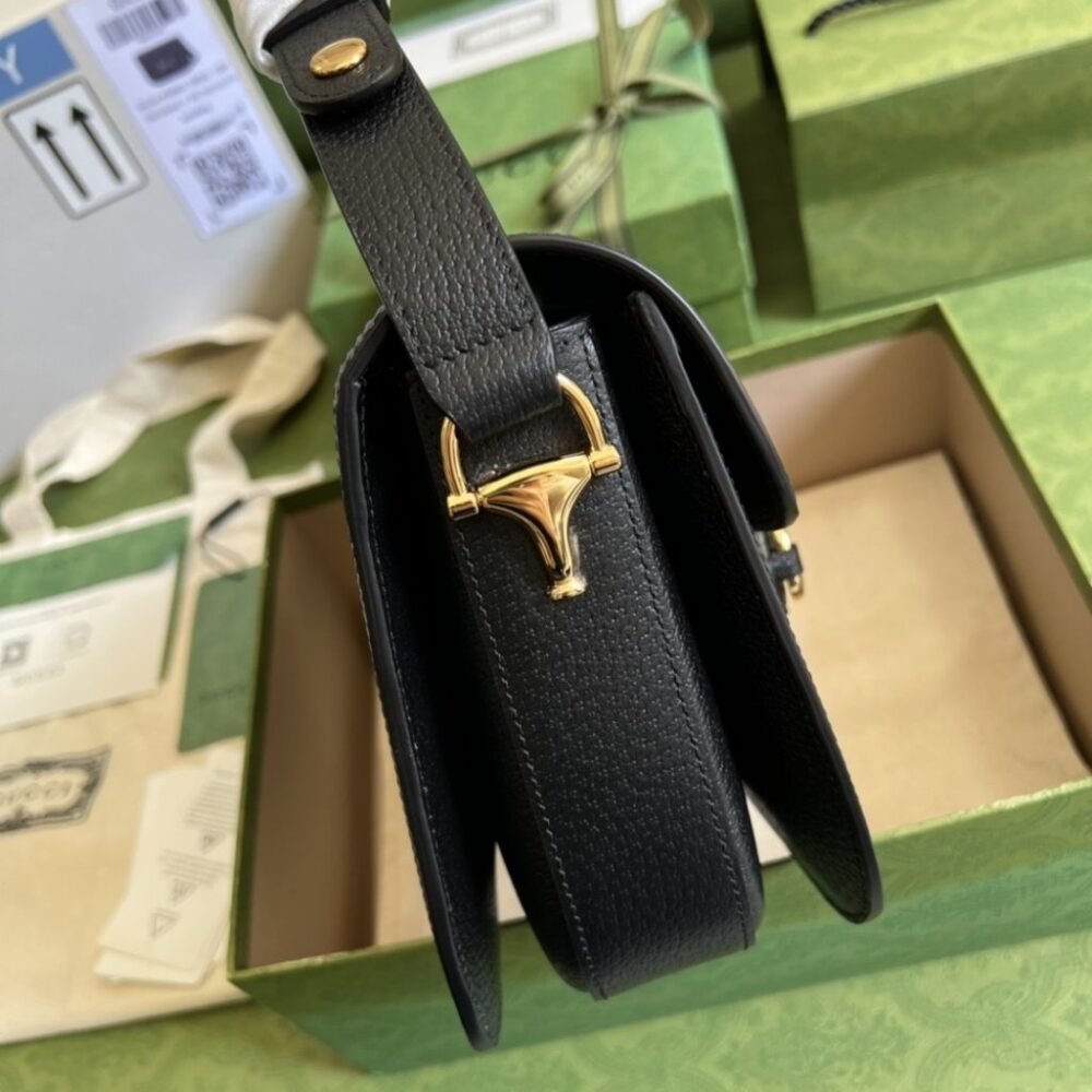 Gucci Horsebit 1955 Medium Original GG Shoulder Bag Black Ivory 25Cm 602204 UN3BG 1274