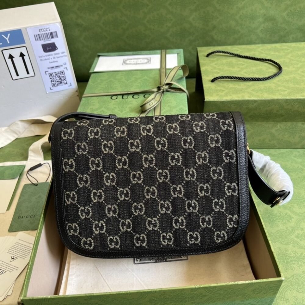 Gucci Horsebit 1955 Medium Original GG Shoulder Bag Black Ivory 25Cm 602204 UN3BG 1274
