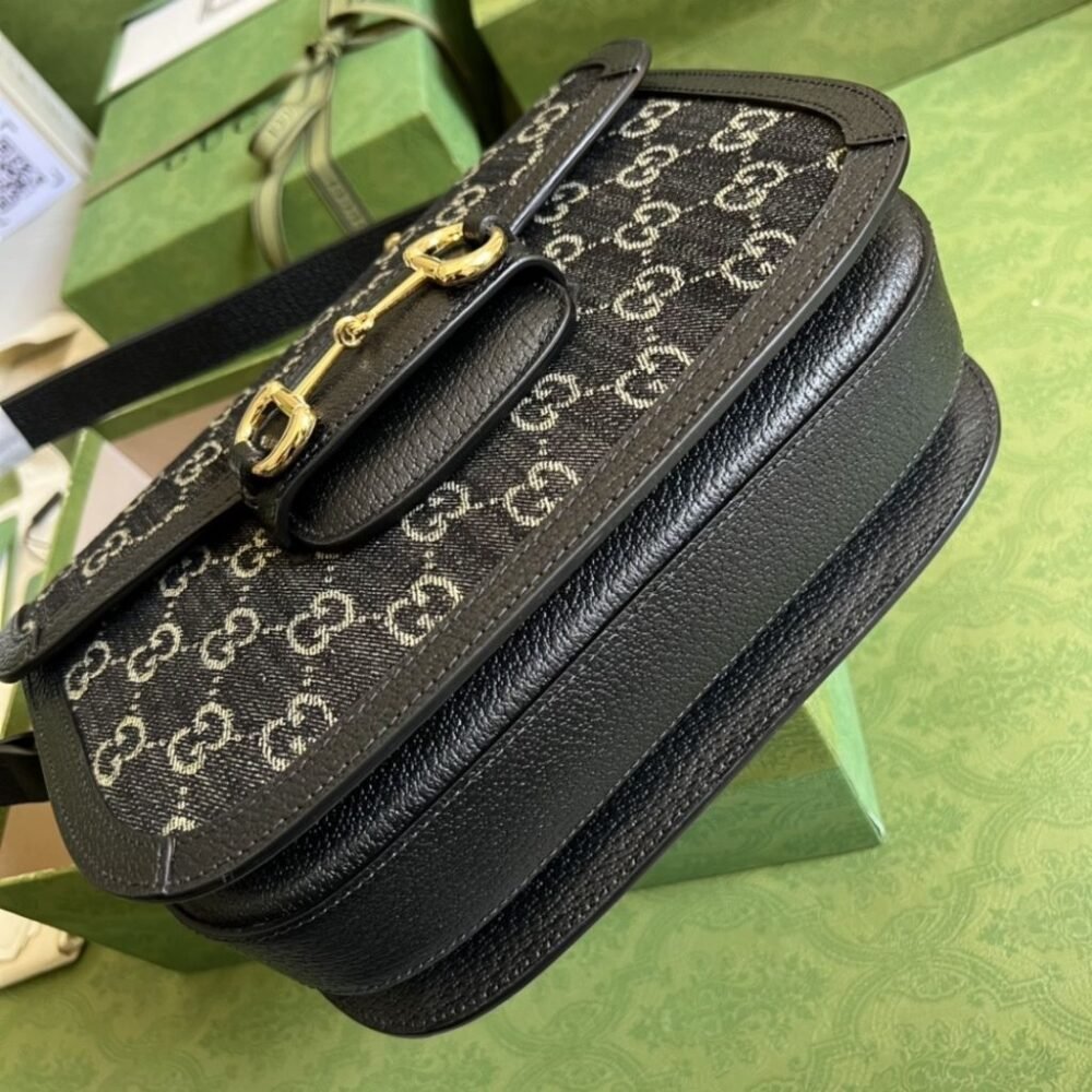 Gucci Horsebit 1955 Medium Original GG Shoulder Bag Black Ivory 25Cm 602204 UN3BG 1274